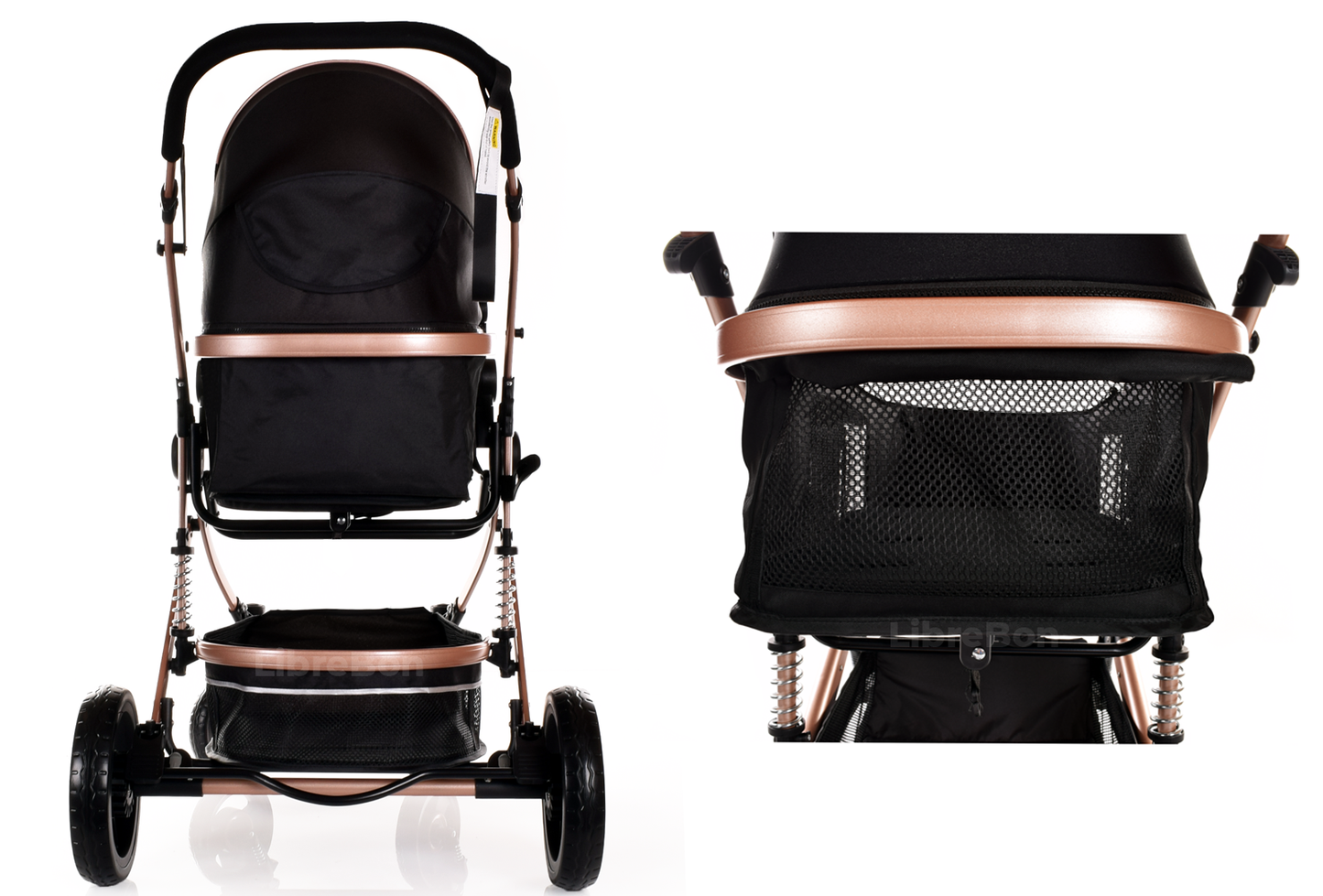 Librebon Baby Pram Pushchair Buggy 3 in 1 Travel System With Car Seat Black Silver