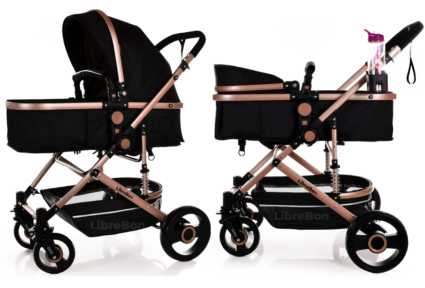 Baby Pram Pushchair Buggy 3 in 1 Travel System With Car Seat Black