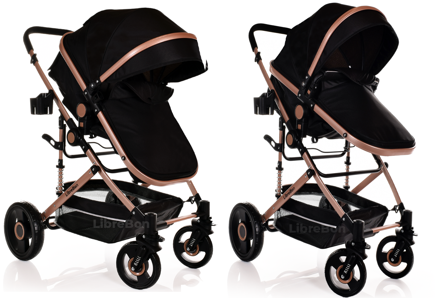 Baby Pram Pushchair Buggy 3 in 1 Travel System With Car Seat Black