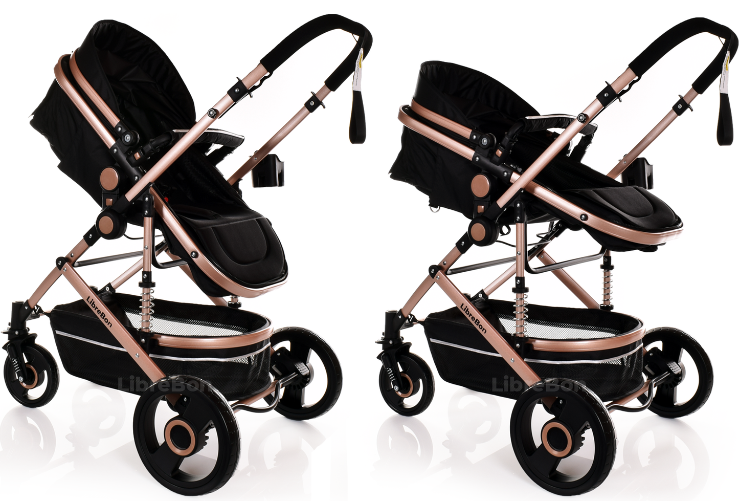 Baby Pram Pushchair Buggy 3 in 1 Travel System With Car Seat Black