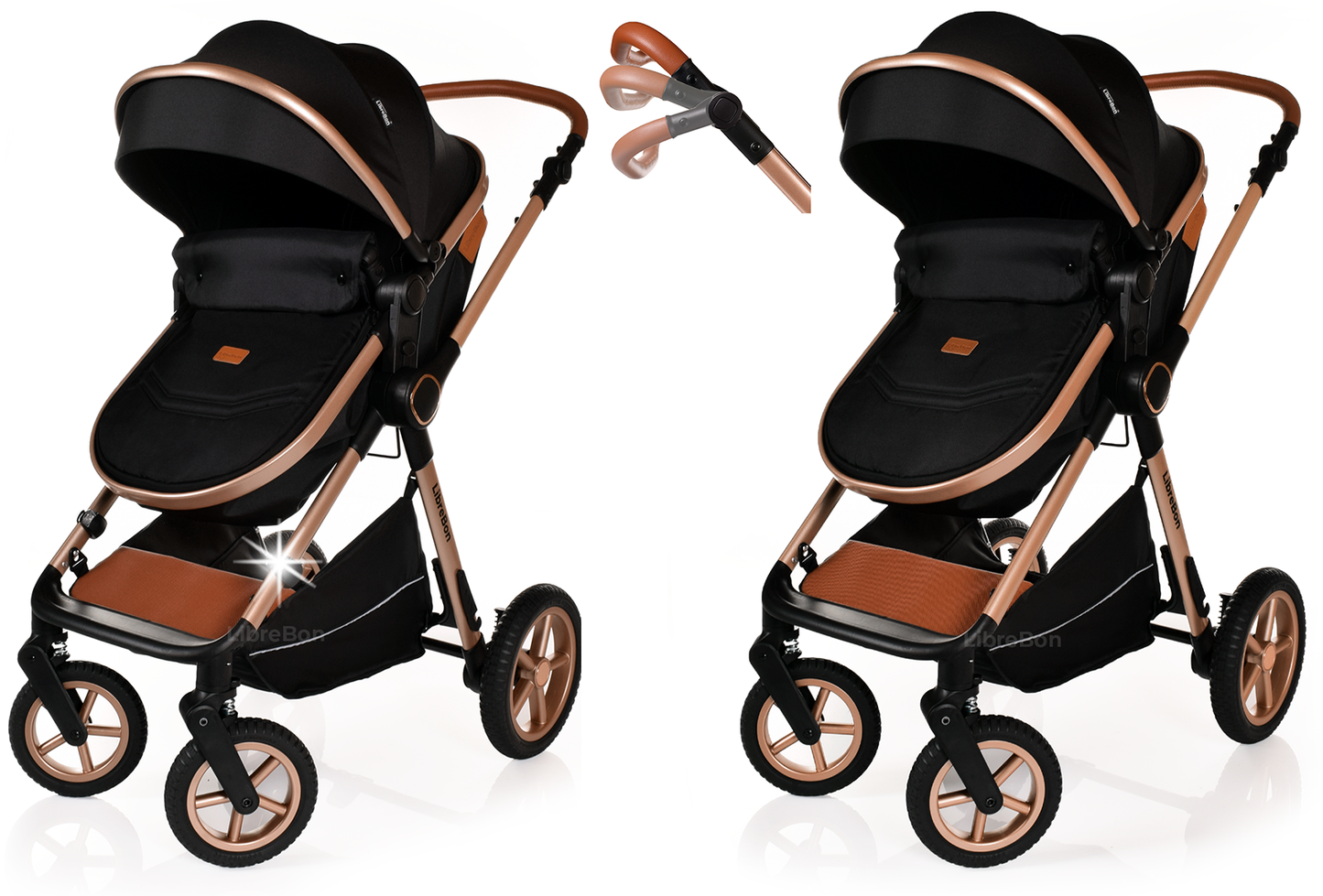 Librebon Baby Pram Pushchair Foldable Buggy Travel System With Car Seat From Birth Black Gold