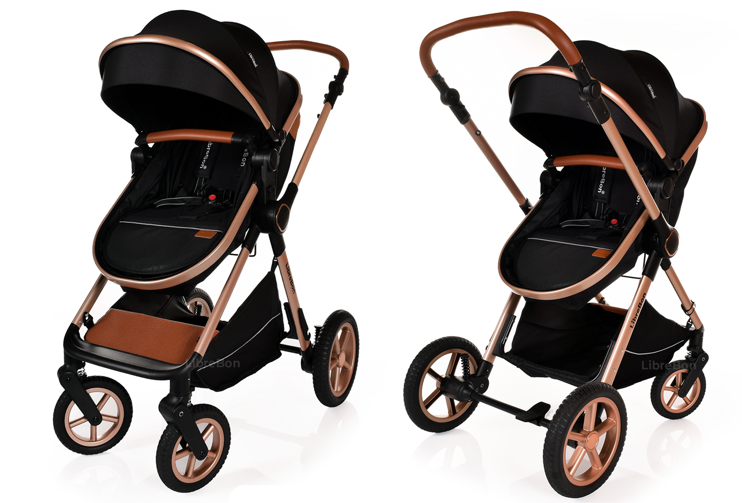 Librebon Baby Pram Pushchair Foldable Buggy Travel System With Car Seat From Birth Black Gold