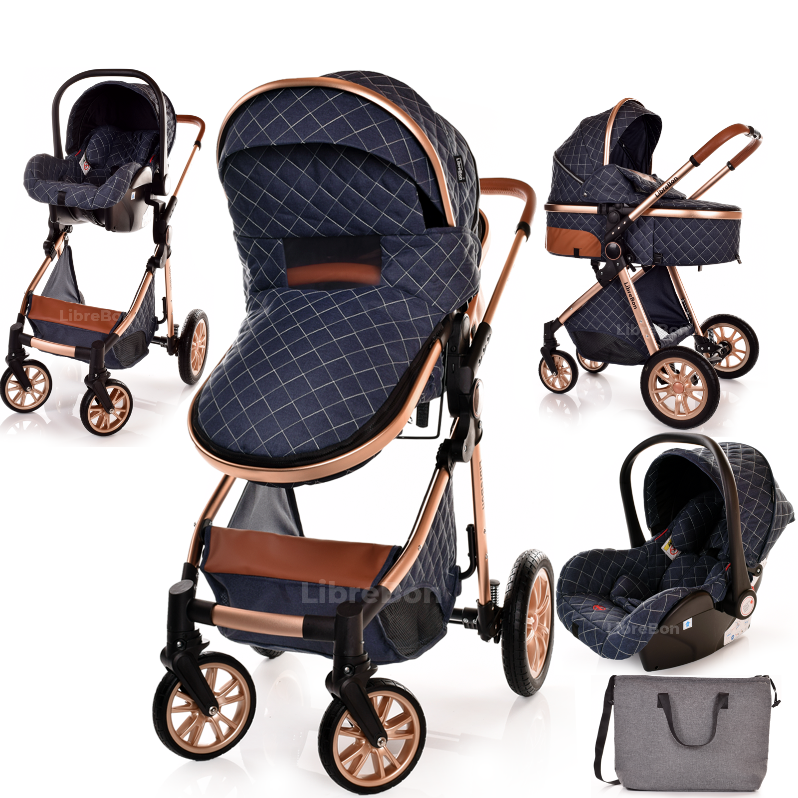 Baby Pram Buggy Travel System With Car Seat Blue Denim