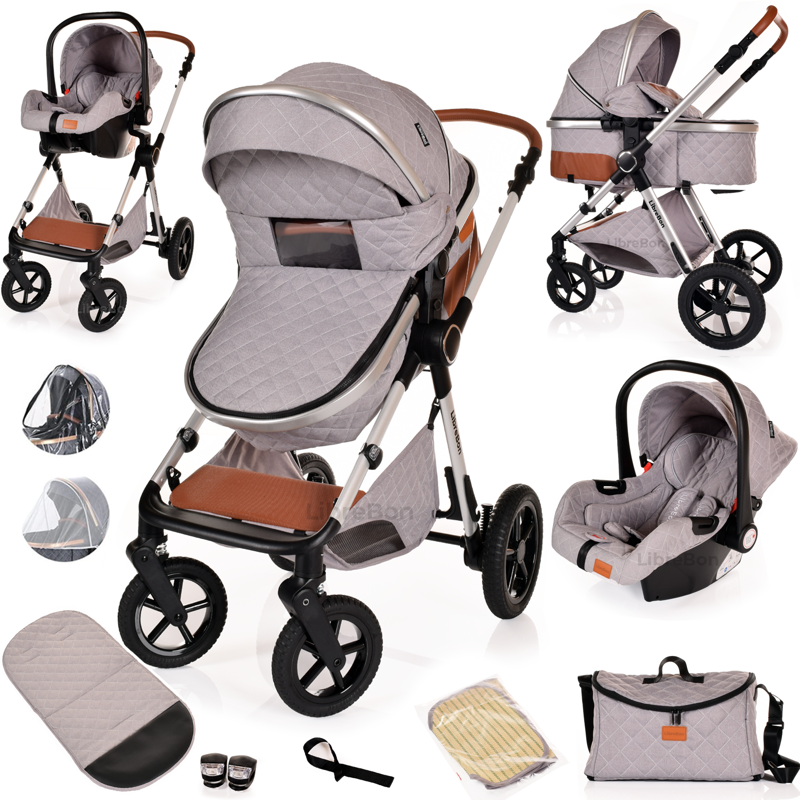 Librebon Pram Buggy Travel System With Car Seat Light Grey