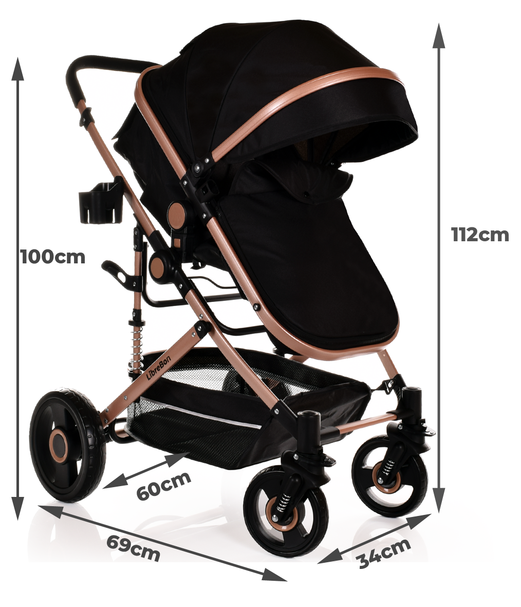 Baby Pram Pushchair Buggy 3 in 1 Travel System With Car Seat Black