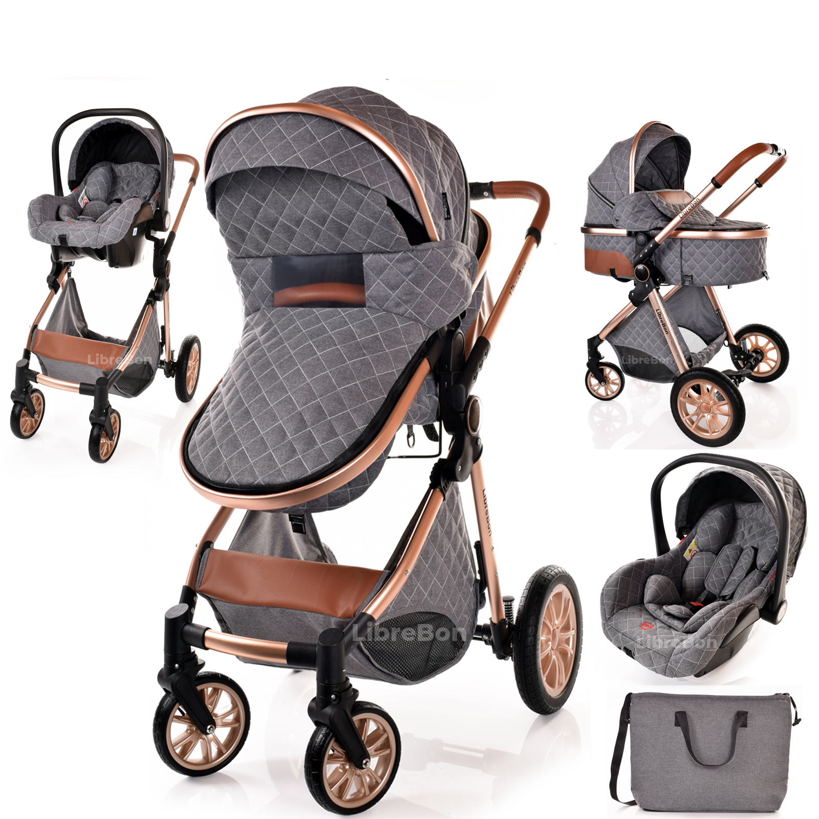 Pram Buggy Travel System With Car Seat Grey Librebon Limited