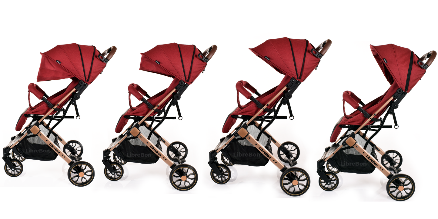 Librebon Lightweight Baby Stroller Pram Foldable Travel Buggy Four Seasons Pushchair Red