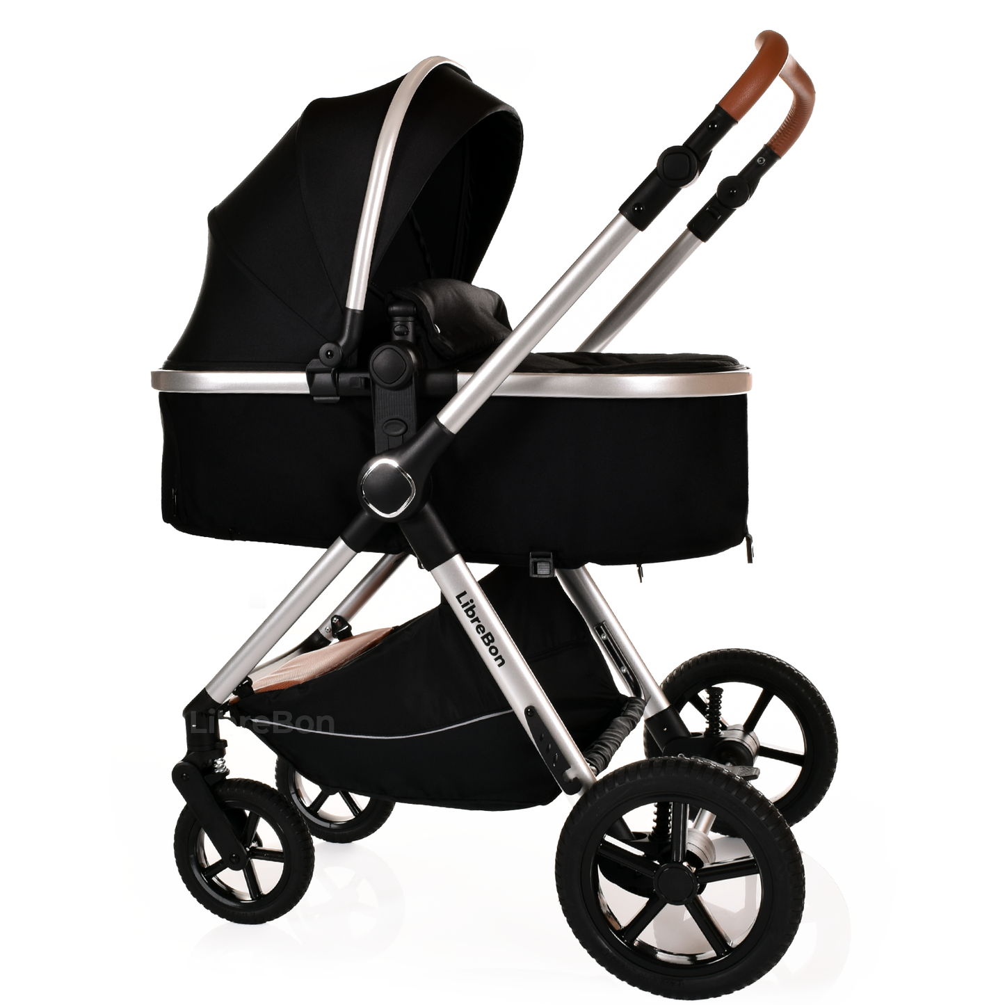 Librebon Baby Pram Pushchair Foldable Buggy Travel System With Car Seat From Birth Black Silver