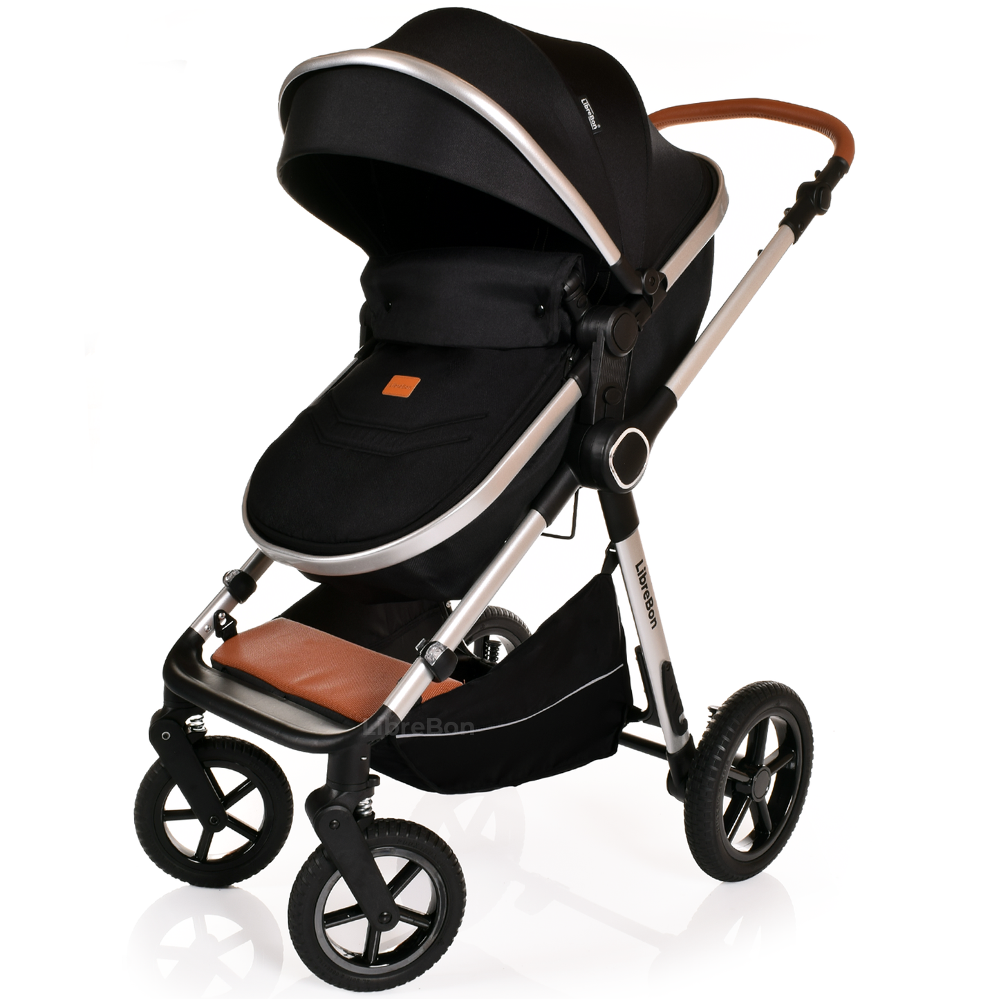 Librebon Baby Pram Pushchair Foldable Buggy Travel System With Car Seat From Birth Black Silver