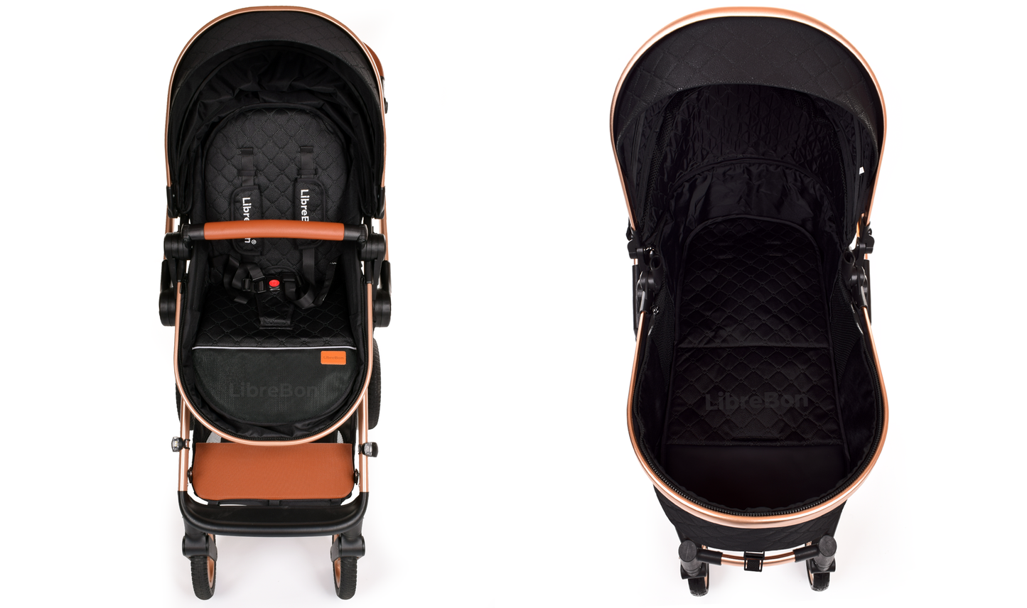 Librebon Baby Pram Buggy Travel System With Car Seat Black Gold