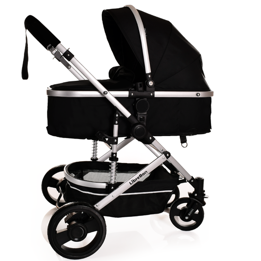 Librebon Baby Pram  Pushchair Buggy 3 in 1 Travel System With Car Seat Black Silver