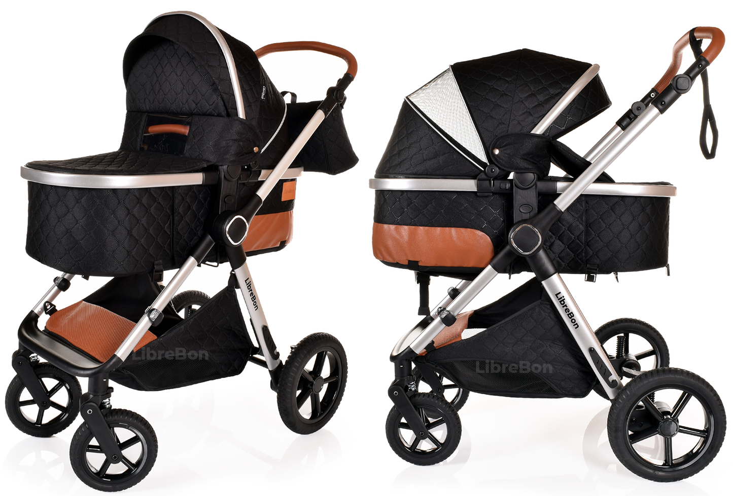 Librebon Baby Pram Buggy Travel System With Car Seat Black Silver
