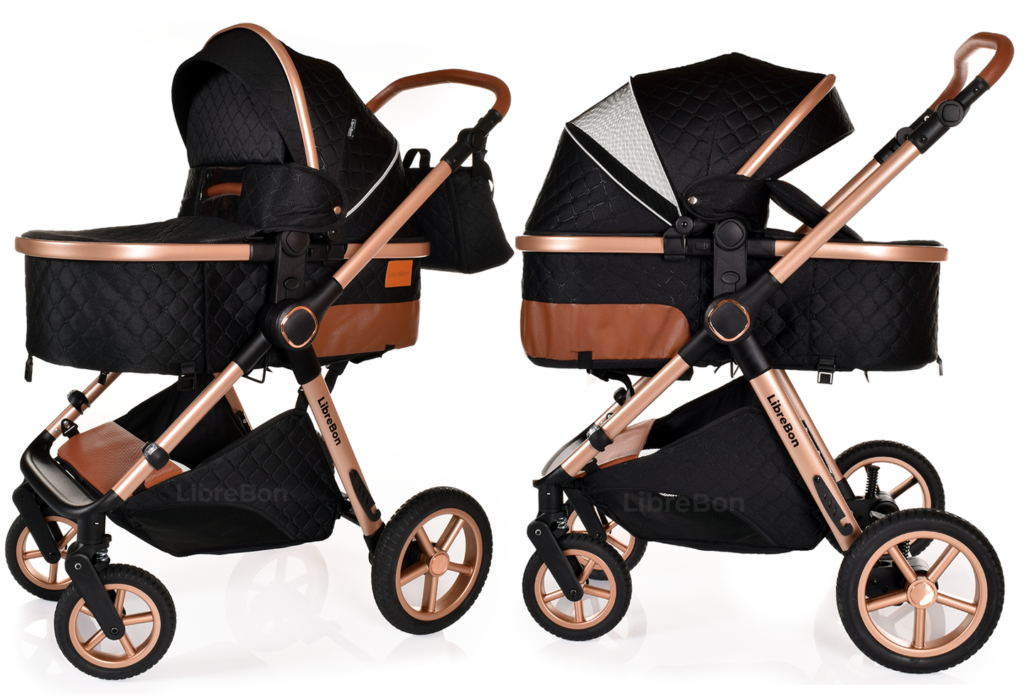 Librebon Baby Pram Buggy Travel System With Car Seat Black Gold