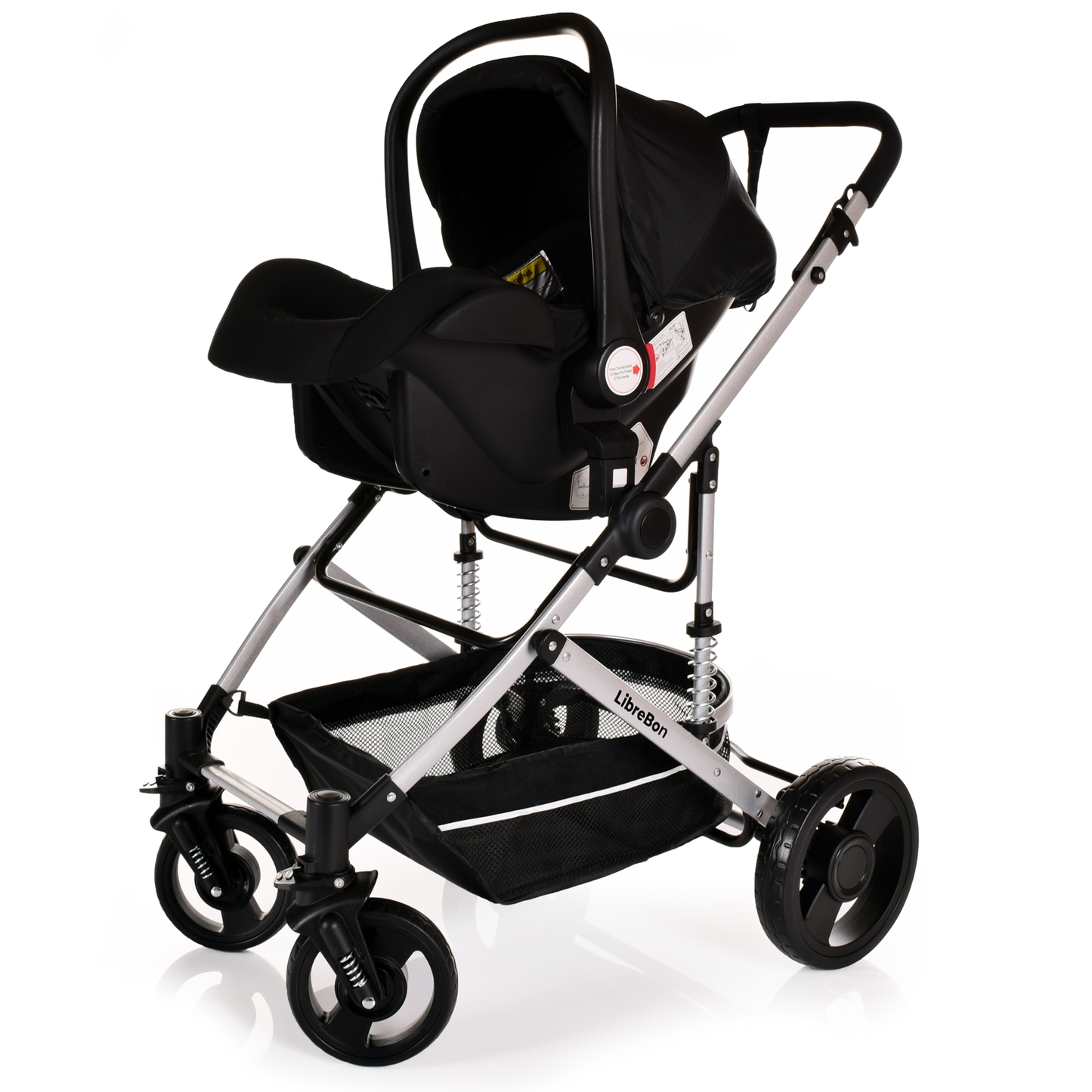 Librebon Baby Pram  Pushchair Buggy 3 in 1 Travel System With Car Seat Black Silver