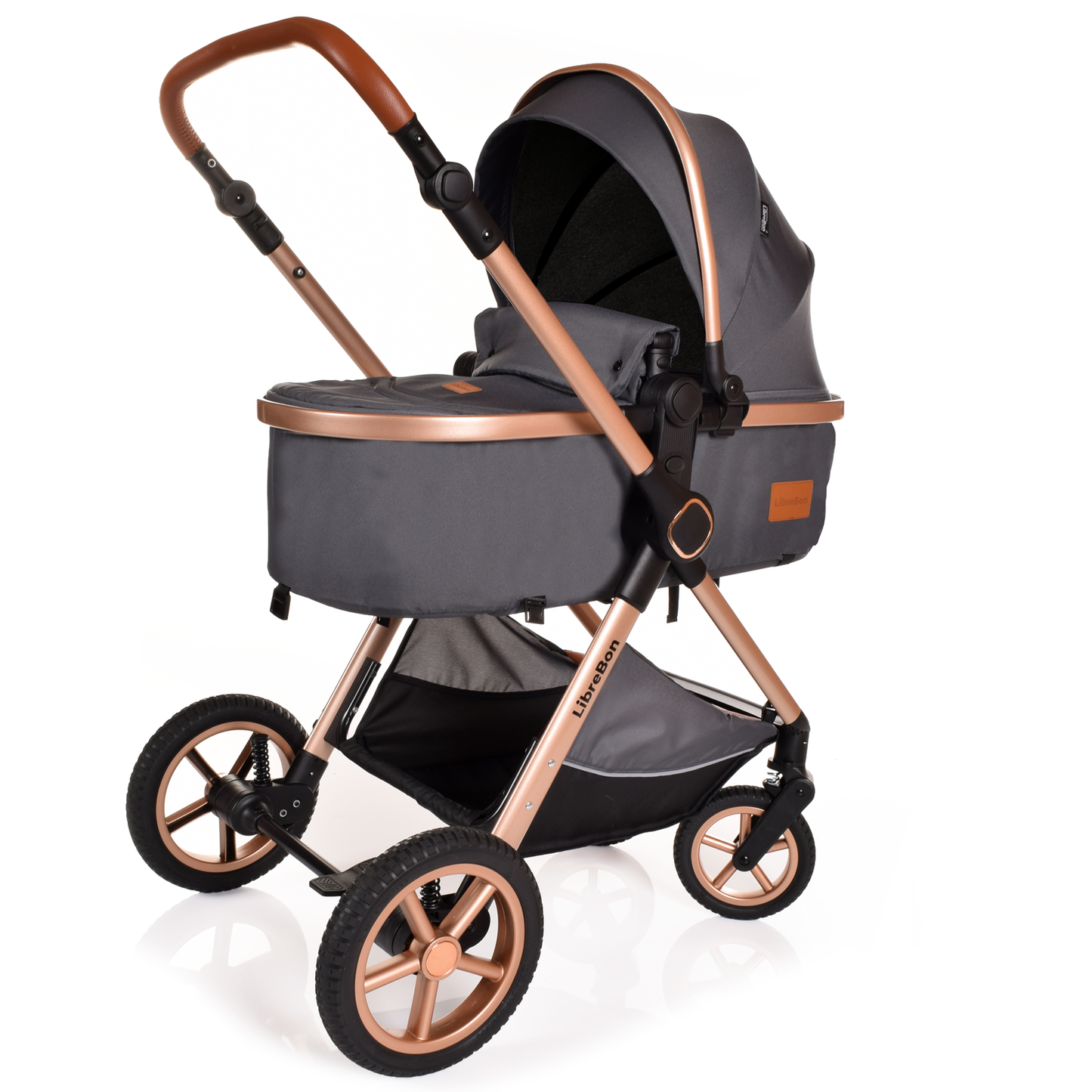 Librebon Baby Pram Pushchair Foldable Buggy Travel System With Car Seat From Birth Grey Gold