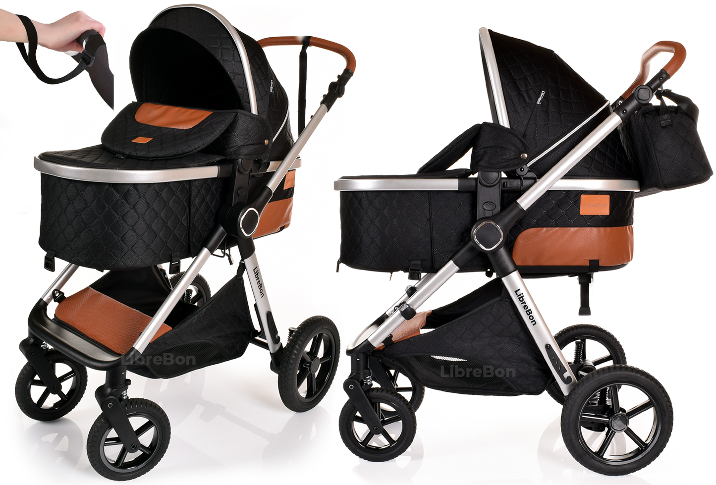 Librebon Baby Pram Buggy Travel System With Car Seat Black Silver