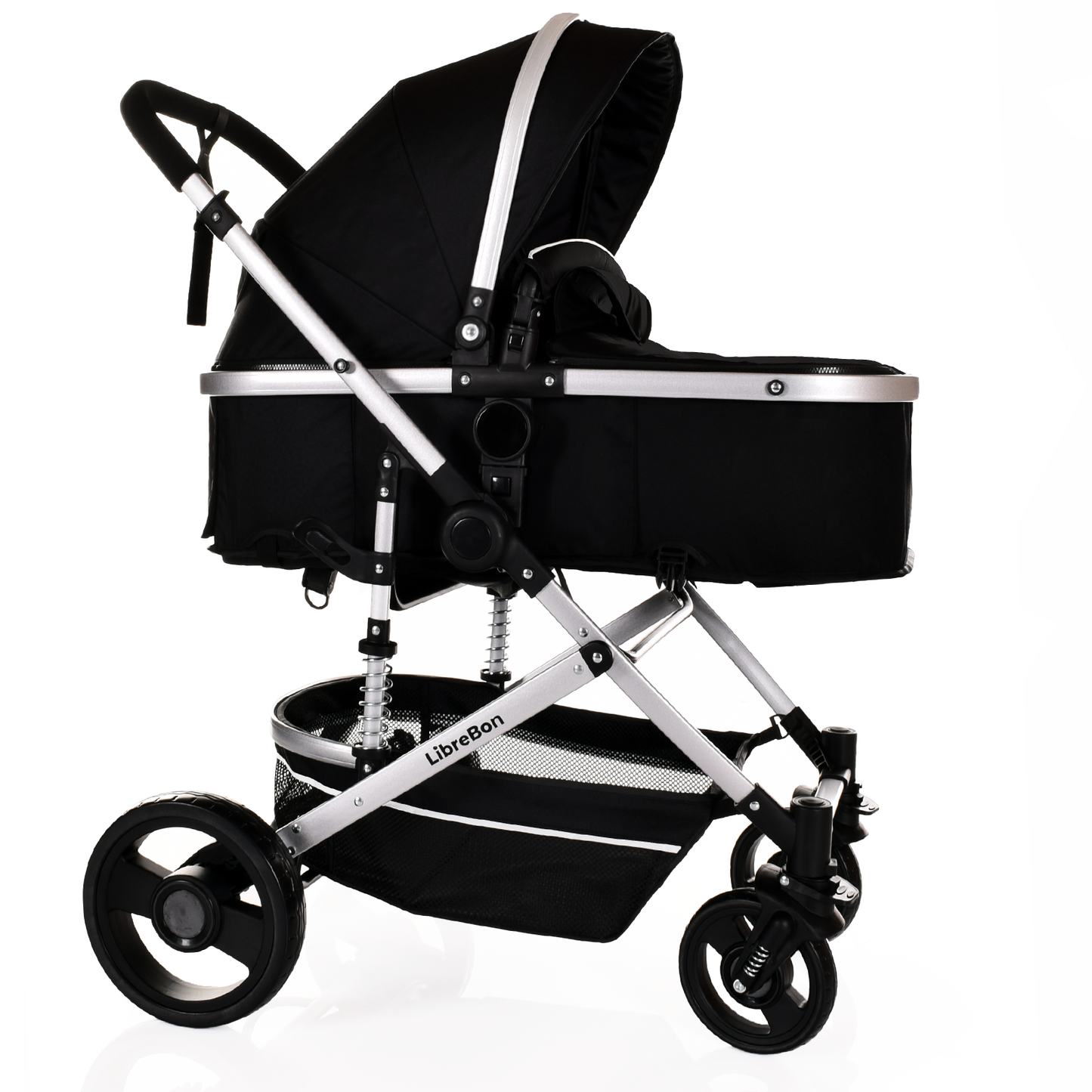Librebon Baby Pram  Pushchair Buggy 3 in 1 Travel System With Car Seat Black Silver
