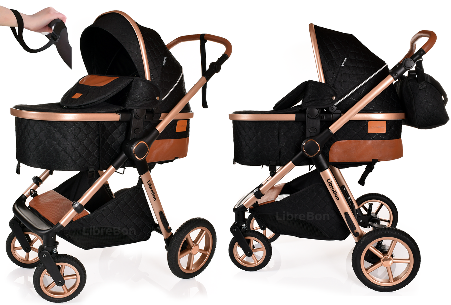 Librebon Baby Pram Buggy Travel System With Car Seat Black Gold