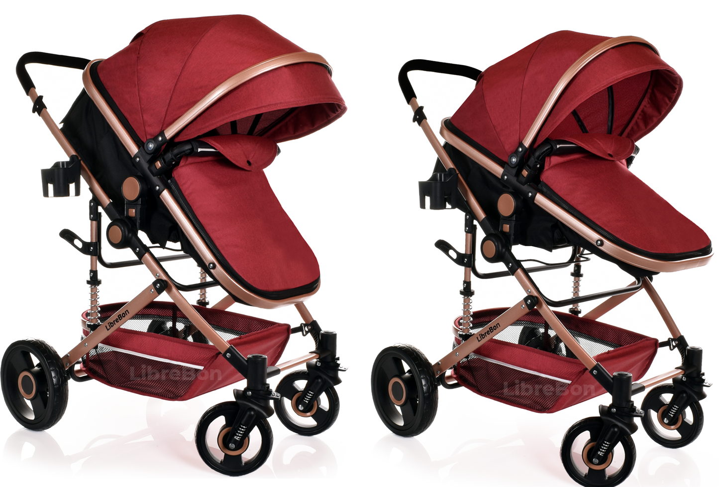 Pram  Pushchair Buggy 3 in 1 Travel System With Car Seat Red