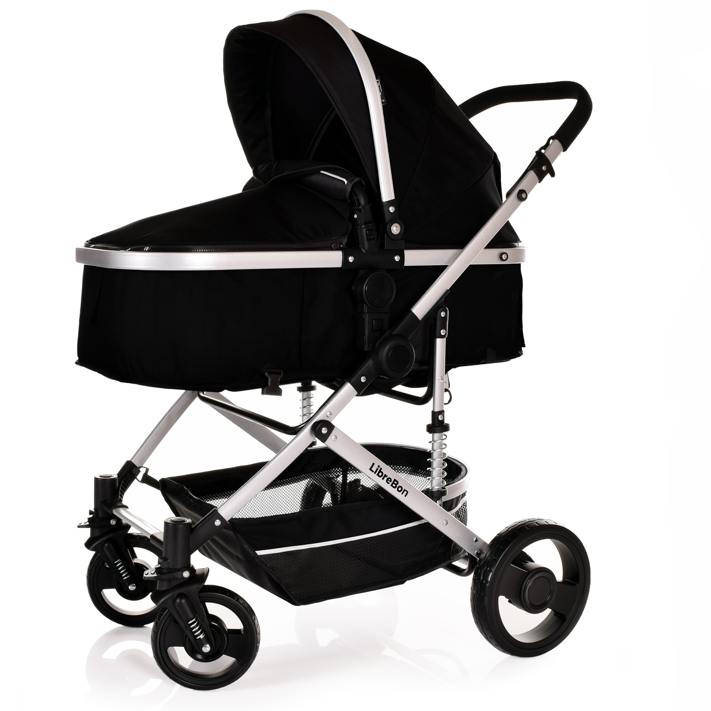 Librebon Baby Pram  Pushchair Buggy 3 in 1 Travel System With Car Seat Black Silver