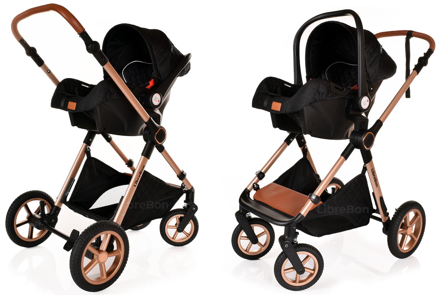 Librebon Baby Pram Buggy Travel System With Car Seat Black Gold