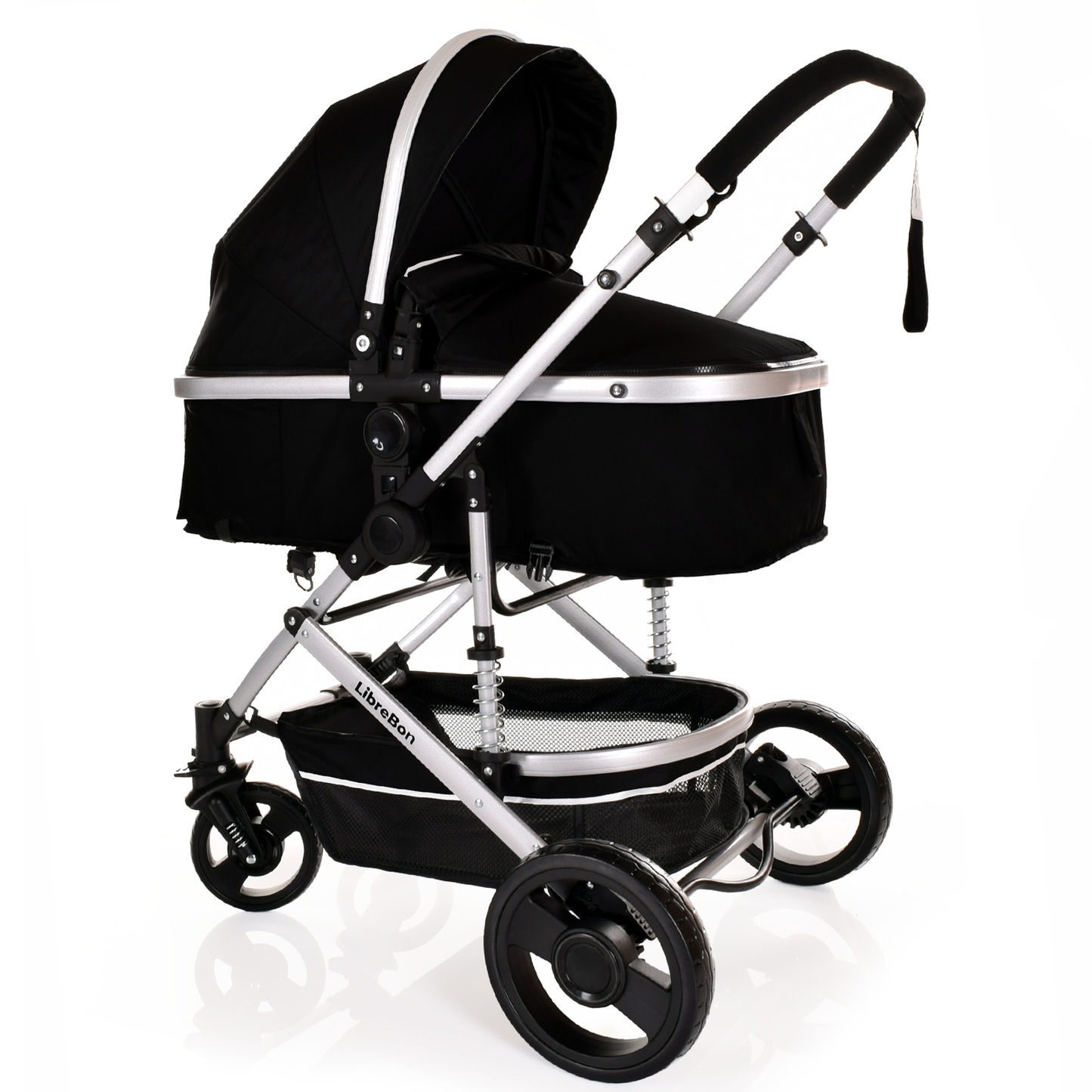 Librebon Baby Pram  Pushchair Buggy 3 in 1 Travel System With Car Seat Black Silver