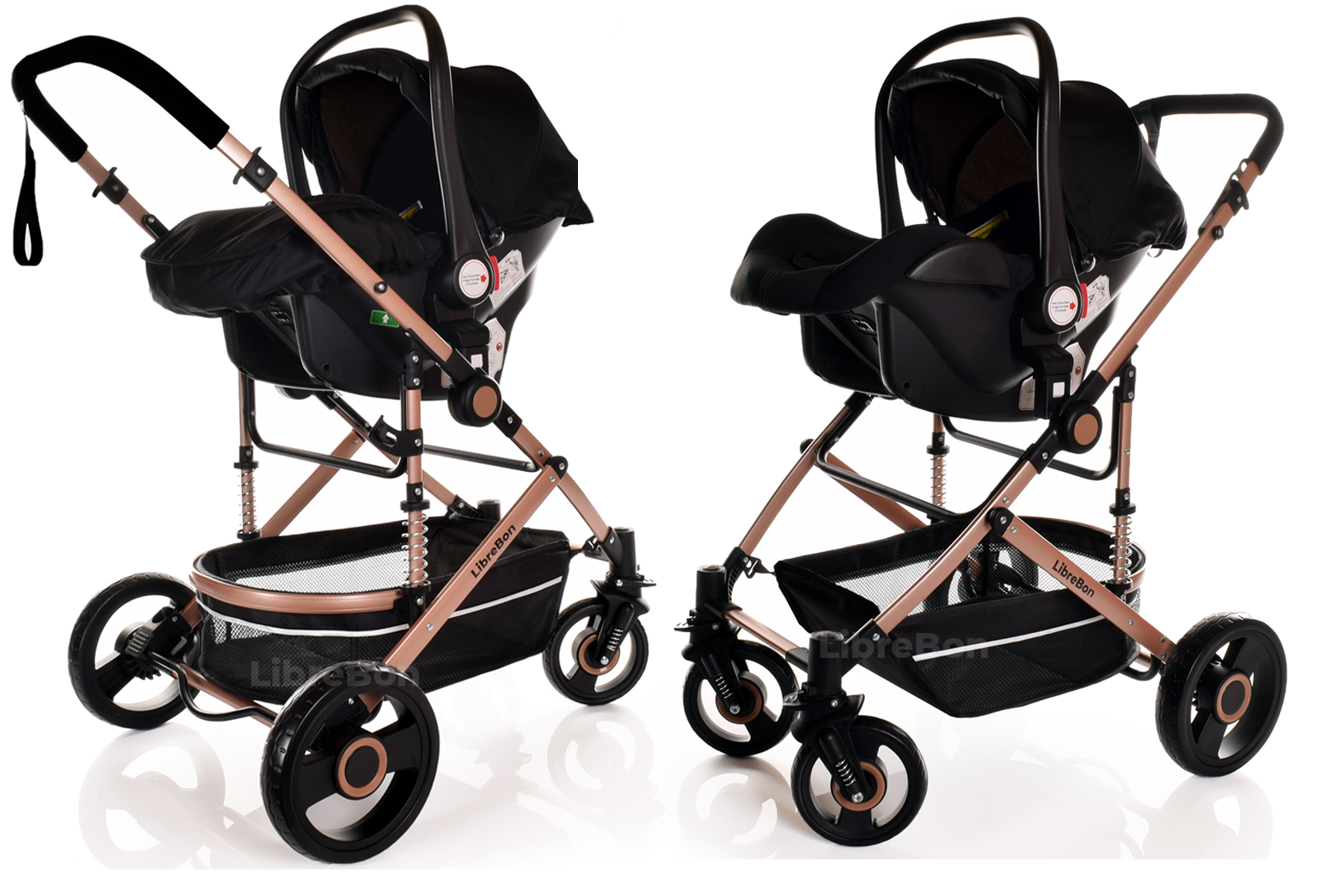 Baby Pram Pushchair Buggy 3 in 1 Travel System With Car Seat Black