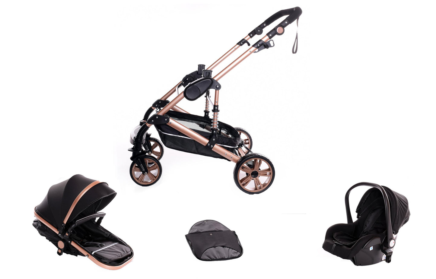 Baby Pram  Pushchair Buggy 3 in 1 Travel System With Car Seat Black