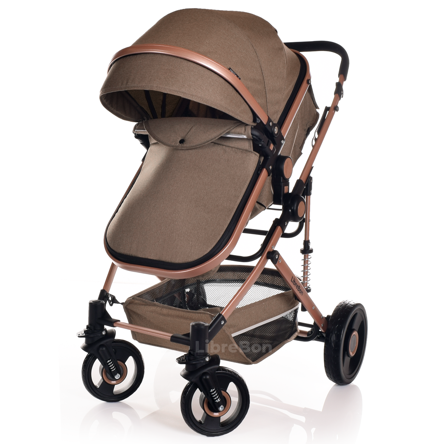 Baby Pram Pushchair Buggy 3 in 1 Travel System With Car Seat Beige