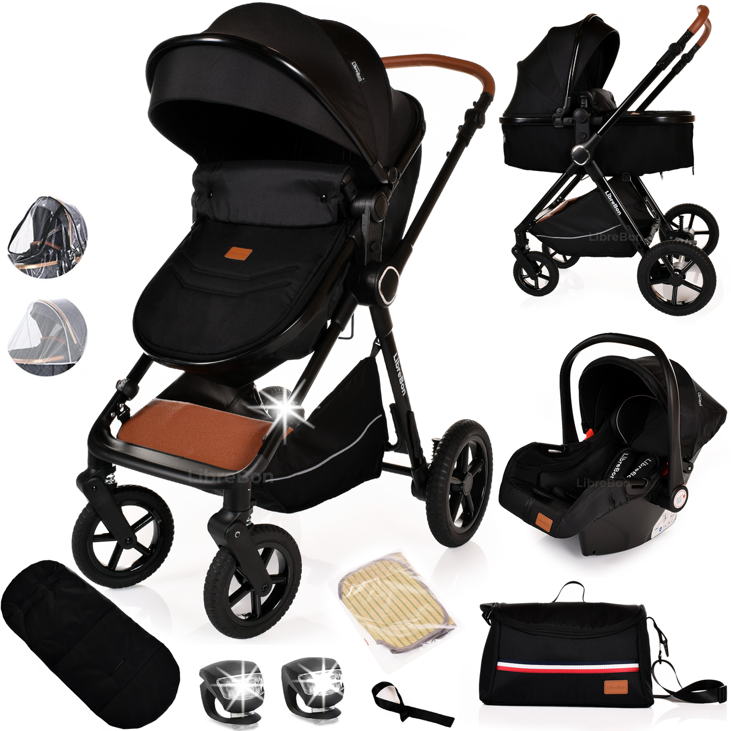 Librebon Baby Pram Pushchair Foldable Buggy Travel System With Car Seat From Birth Black Black