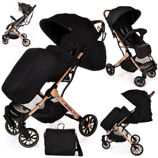 Librebon Lightweight  Baby Stroller Pram Foldable Travel Buggy Four Seasons Pushchair Black