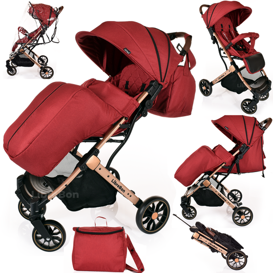 Librebon Lightweight  Baby Stroller Pram Foldable Travel Buggy Four Seasons Pushchair Red