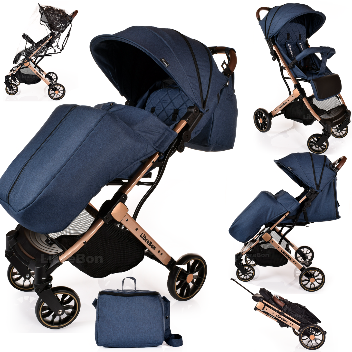 Librebon Lightweight  Baby Stroller Pram Foldable Travel Buggy Four Seasons Pushchair Blue