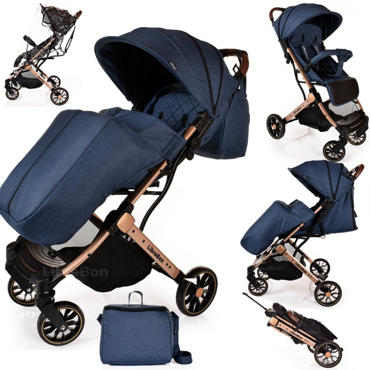 Librebon Lightweight  Baby Stroller Pram Foldable Travel Buggy Four Seasons Pushchair Blue