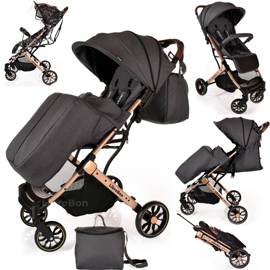 Librebon Lightweight  Baby Stroller Pram Foldable Travel Buggy Four Seasons Pushchair Grey