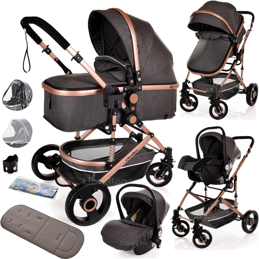 Pushchair Buggy 3 in 1 Travel System With Car Seat Grey