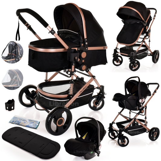 Baby Pram  Pushchair Buggy 3 in 1 Travel System With Car Seat Black