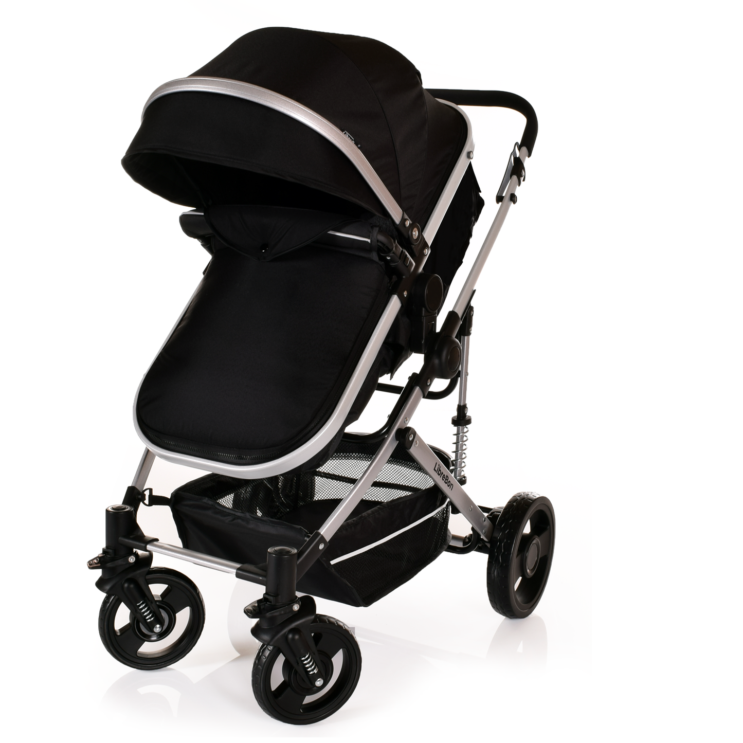 Librebon Baby Pram  Pushchair Buggy 3 in 1 Travel System With Car Seat Black Silver