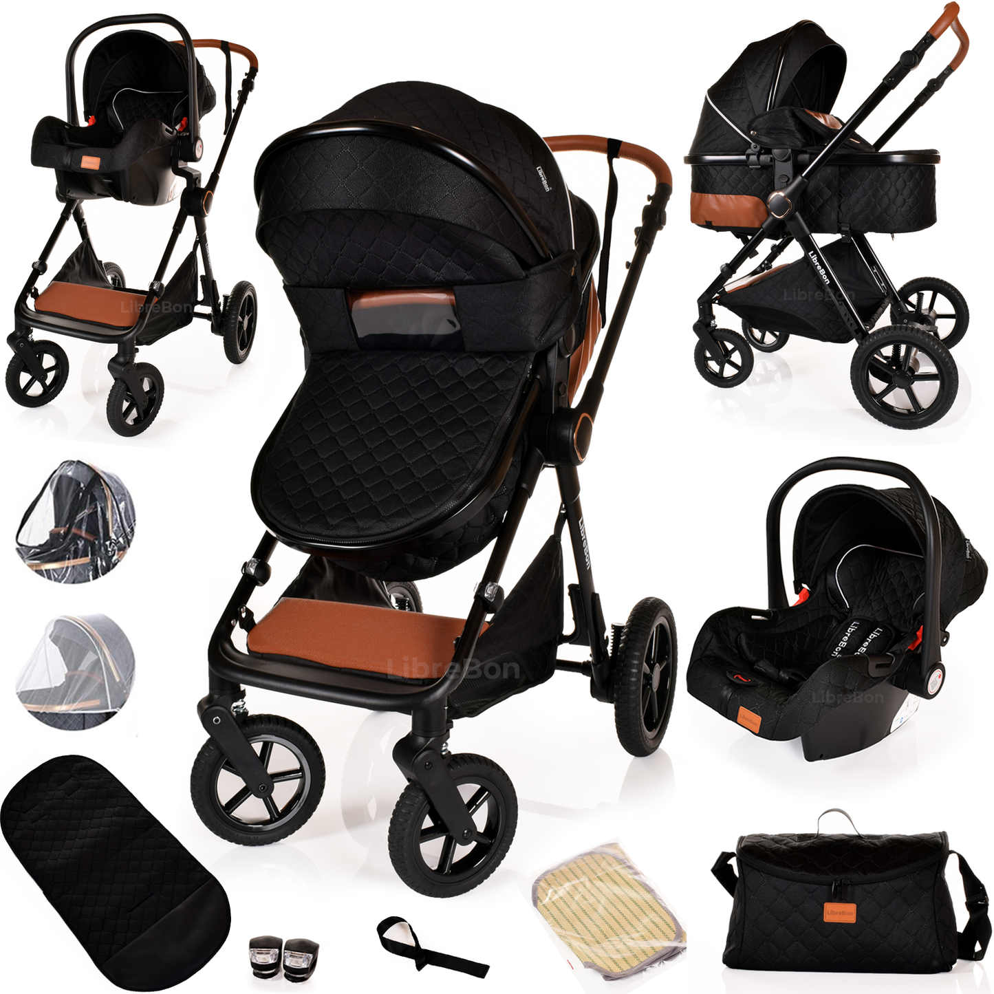 Librebon Baby Pram Buggy Travel System With Car Seat Black Black