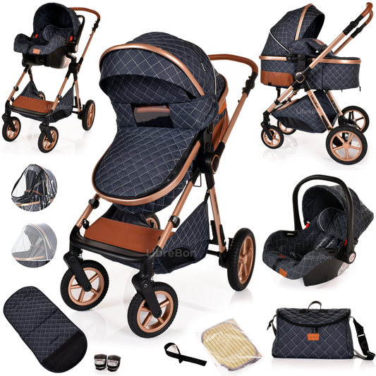Librebon Baby Pram Buggy Travel System With Car Seat Blue Denim