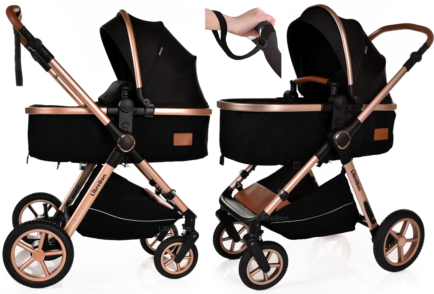 Librebon Baby Pram Pushchair Foldable Buggy Travel System With Car Seat From Birth Blue Gold