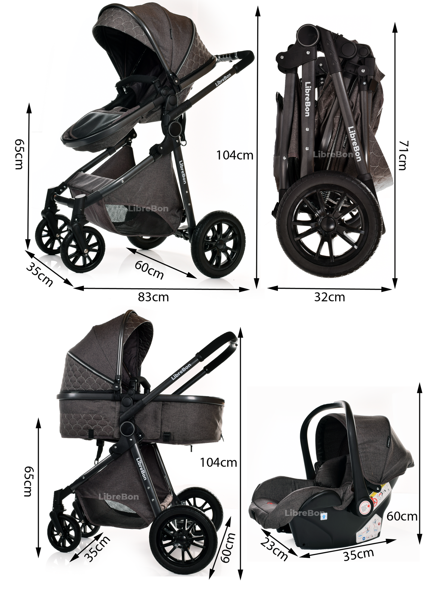 Baby Pram Buggy Travel System With Car Seat Black