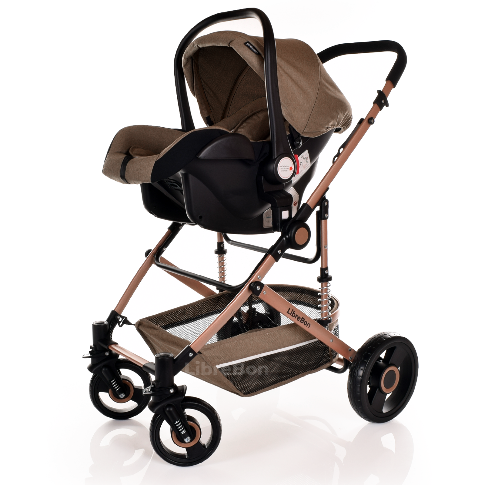 Baby Pram Pushchair Buggy 3 in 1 Travel System With Car Seat Beige