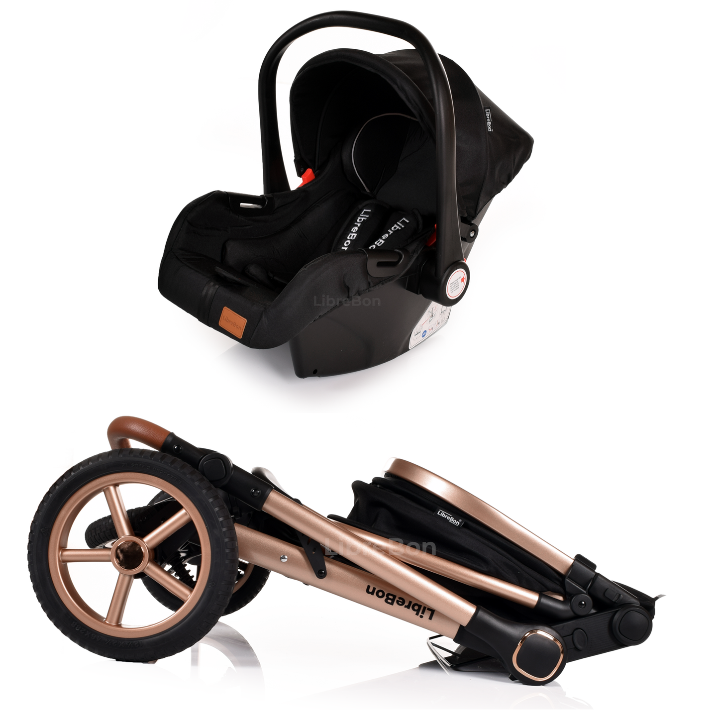 Librebon Baby Pram Pushchair Foldable Buggy Travel System With Car Seat From Birth Blue Gold