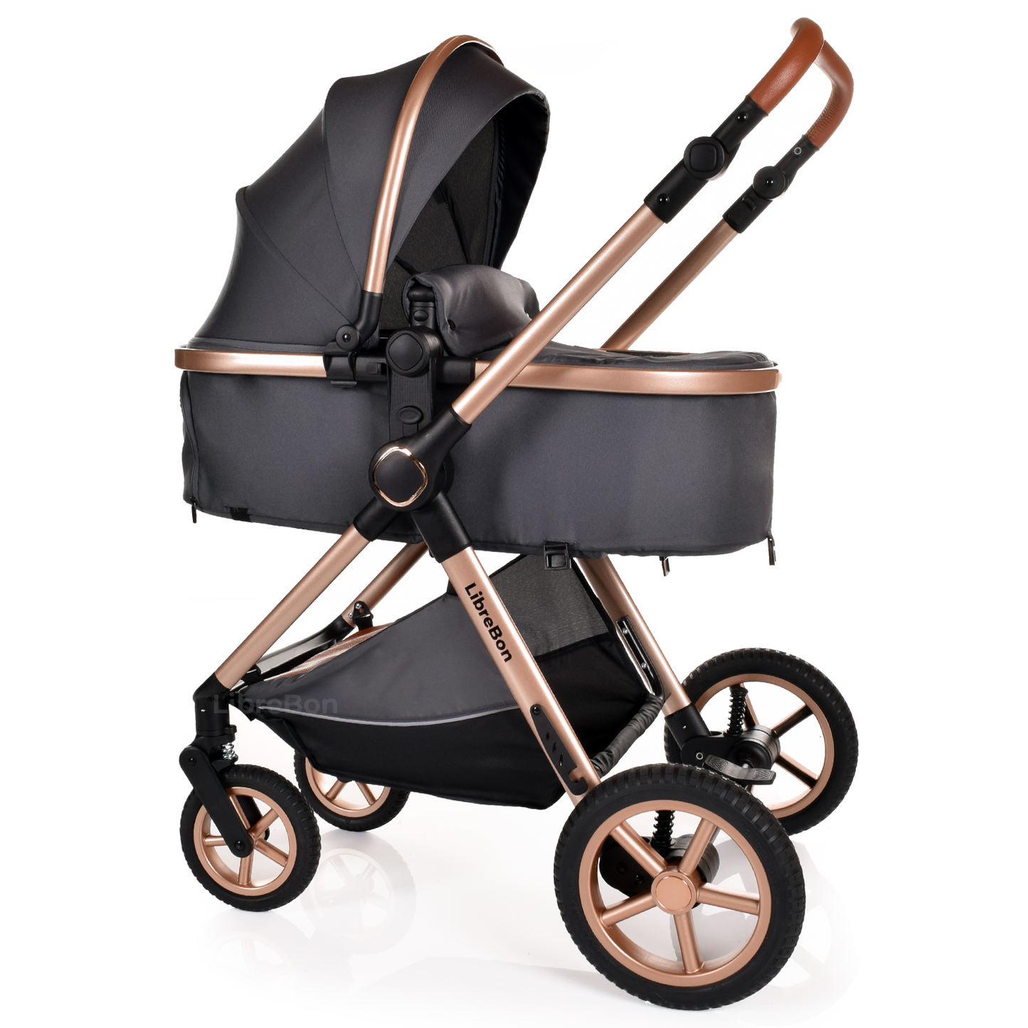 Librebon Baby Pram Pushchair Foldable Buggy Travel System With Car Seat From Birth Grey Gold